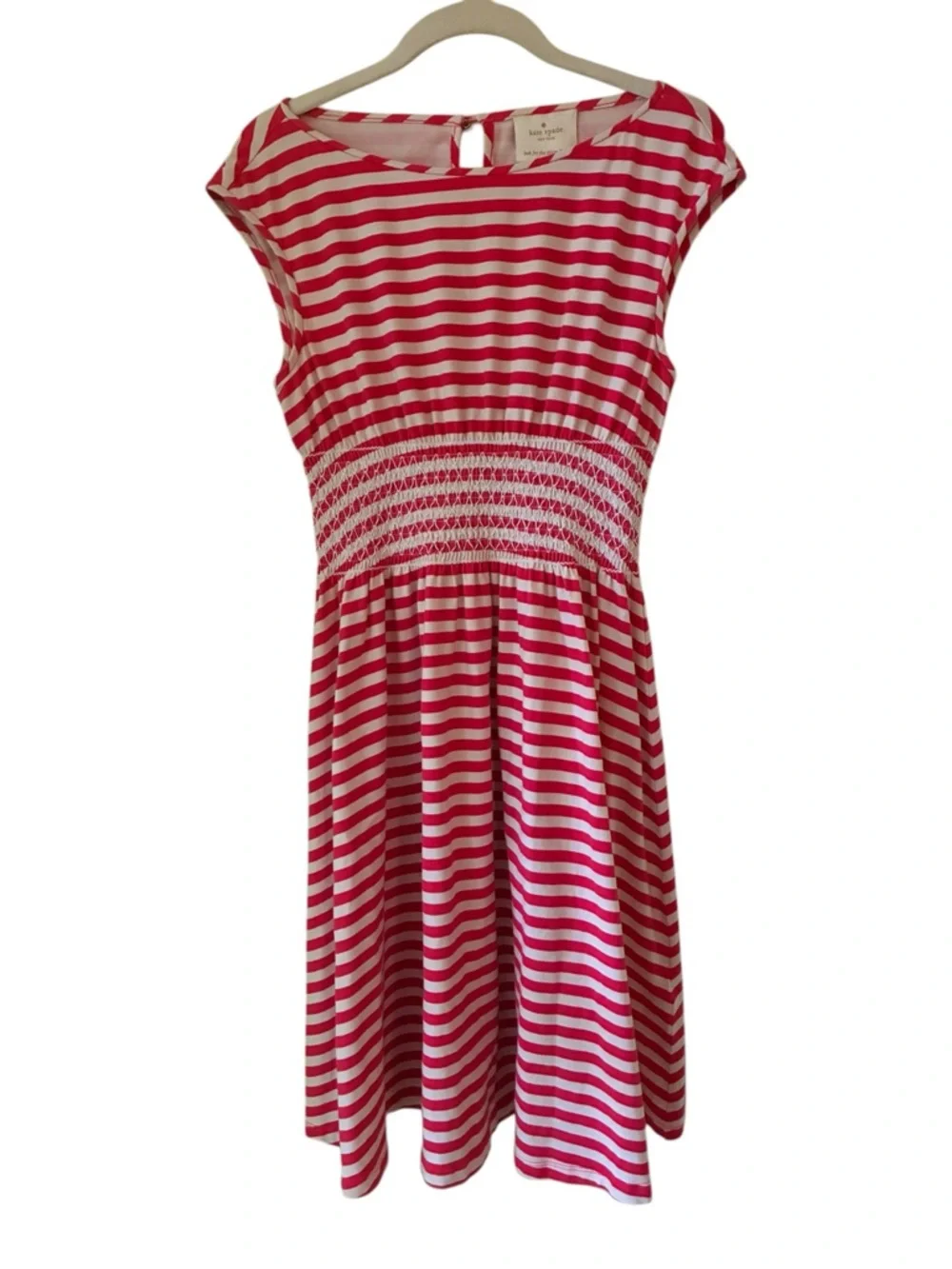 Kate Spade New York Leora Striped Smocked Fit & Flare Dress Red White Small